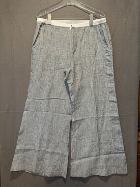 XCVI Relaxed Wide-Leg Pants in Light Blue and White Pinstripe